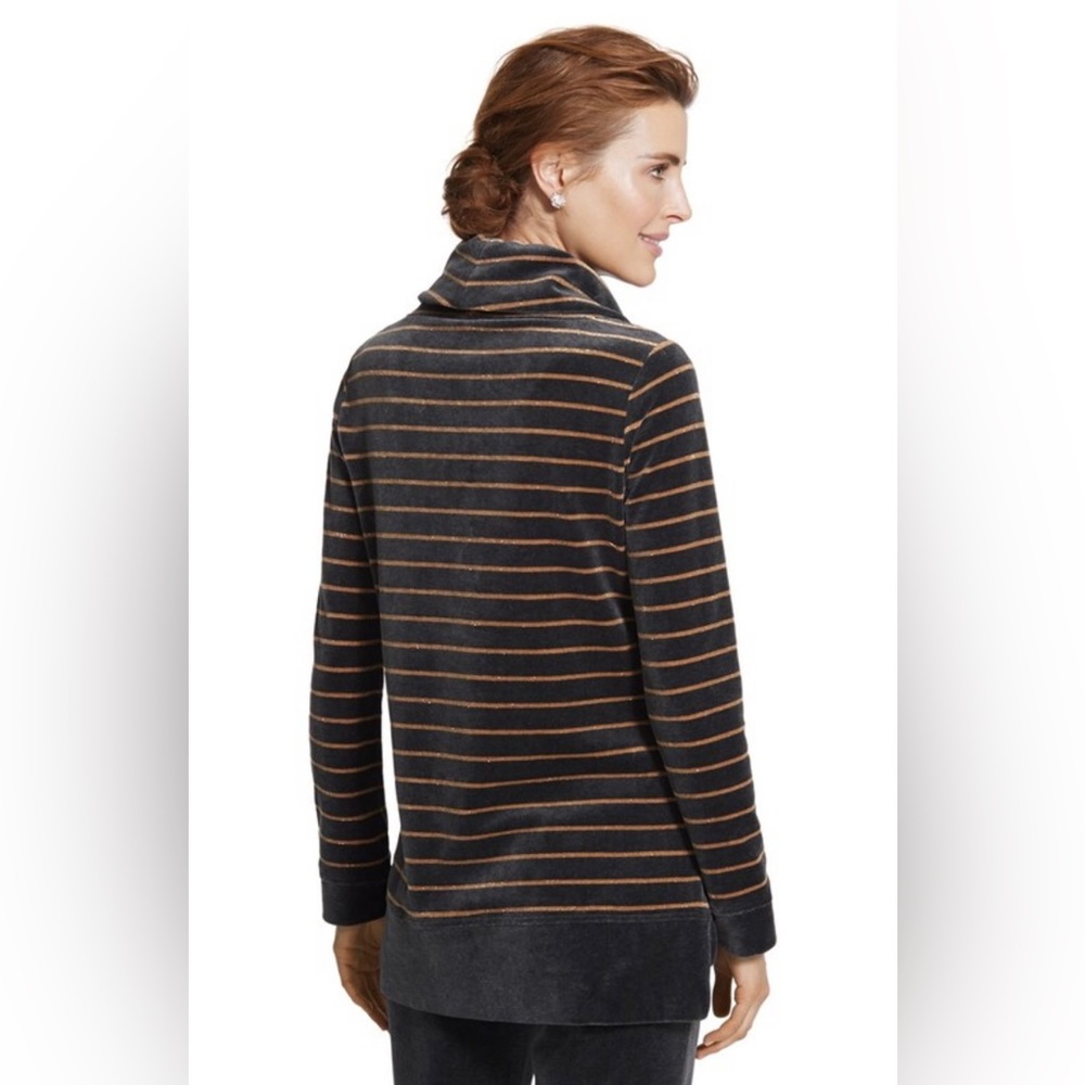 Zenergy by Chico’s Velour Lurex Stripe Cowl Neck Top - Chico’s Size 1 / Medium - Picture 14 of 15
